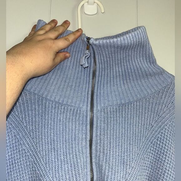 Aerie Turtle Neck 3/4 Zipper Ribbed Blue Oversized Sweater Size Medium - Picture 3 of 7